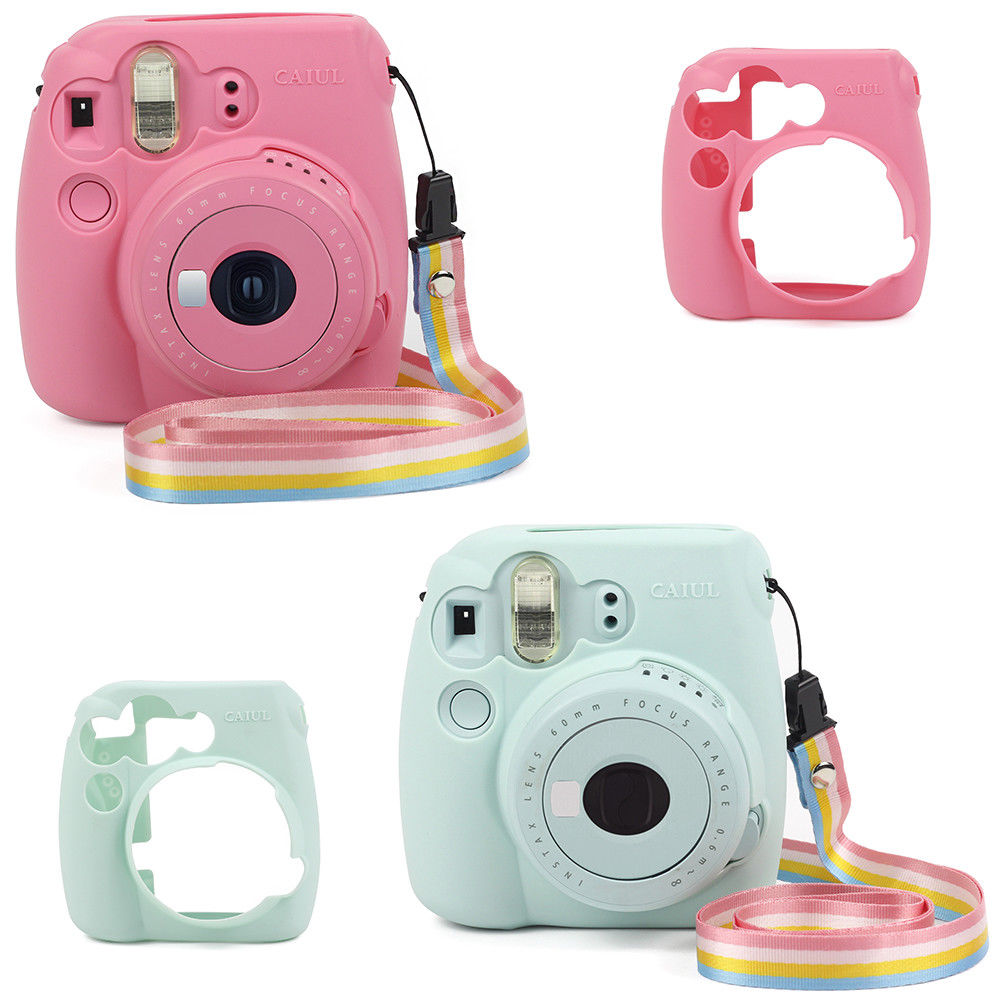 For Fujifilm Instax Mini 8 Mini 9 Camera PU Leather Color Bag Instax Mini case with Shoulder Strap Transparent Crystal Cover