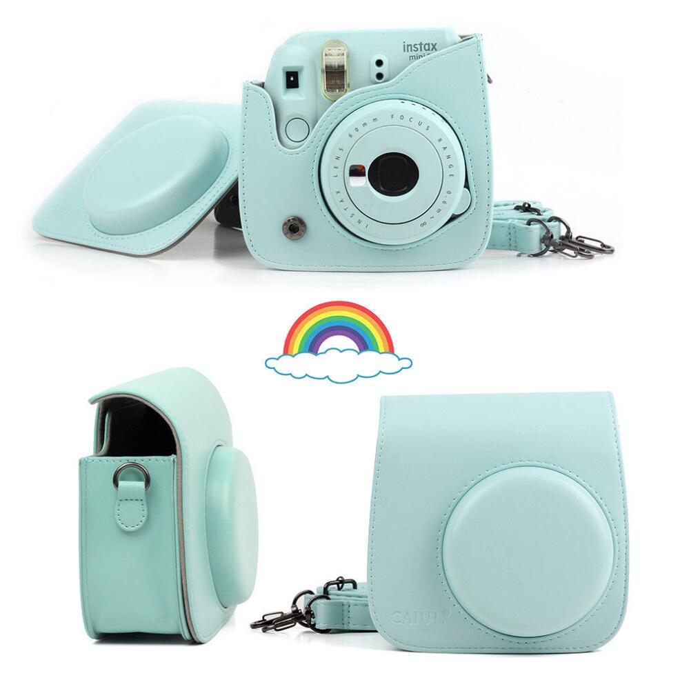 For Fujifilm Instax Mini 8 Mini 9 Camera PU Leather Color Bag Instax Mini case with Shoulder Strap Transparent Crystal Cover