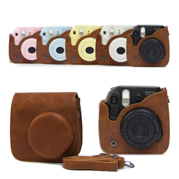 For Fujifilm Instax Mini 8 Mini 9 Camera PU Leather Color Bag Instax Mini case with Shoulder Strap Transparent Crystal Cover